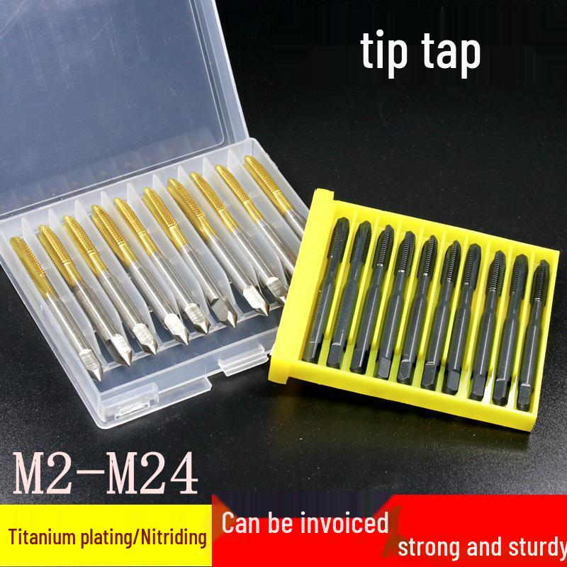 Titanium-Plated Fine Thread Spiral Tap Set: M8x1, 10x1.25, 12x1.5, 14, 16x1. Tip M6*0.75