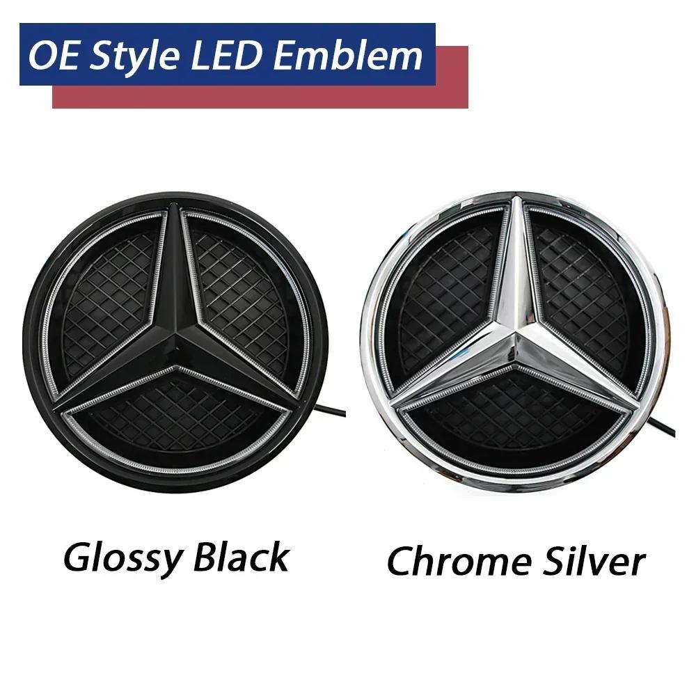 Hot Car Sticker LED Emblem Glossy Black Silver OE Style Front Grille Star Emblem For Mercedes Benz A/B/C/E/S/R/ML/SL-Class Borde