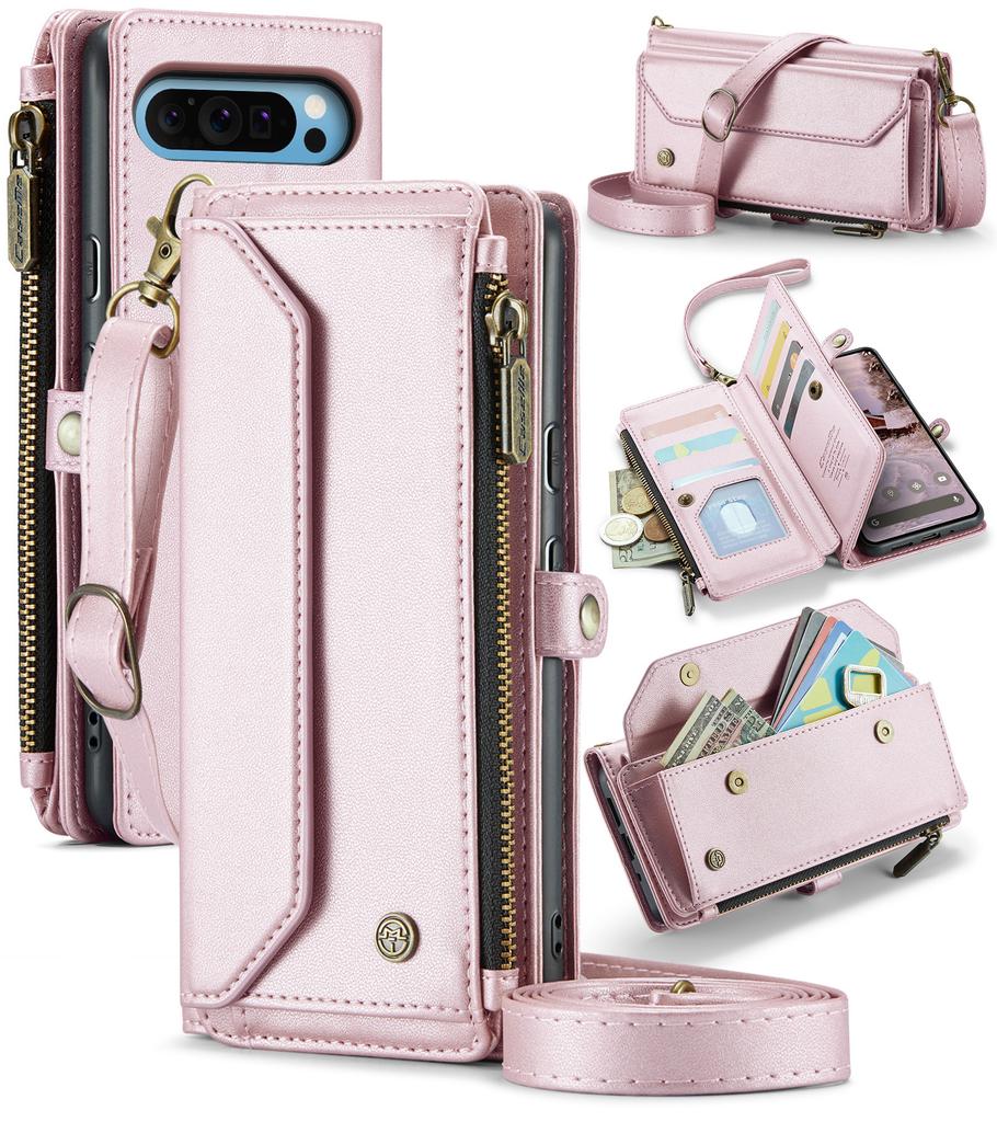 For Google Pixel 7a/Pixel 8/Pixel 8 Pro/Pixel 9/Pixel 9 Pro/Pixel 9 Pro XL/Pixel 9a Multifunctional Storage PU Leather Crossbody Phone Case