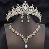 Opal Blue Tiaras Sets Bridal Jewelry Set for Princess Wedding Crown and necklace earring Prom Birthday Dress Costume Accessories