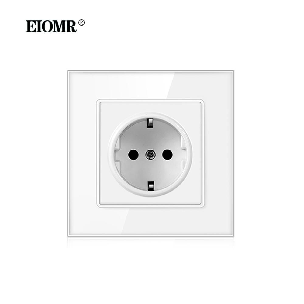 EIOMR EU Standard 16A Tempered Crystal Glass Panel Wall Socket Power Outlet Electrical Plug with Usb 5V 2100mA Ac110-250V White
