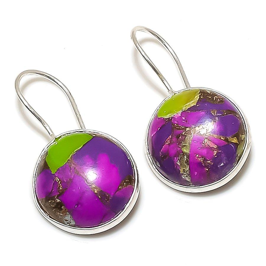 Copper Purple Turquoise Gemstone 925 Sterling Silver Jewelry Earring 1.18" GK-3122