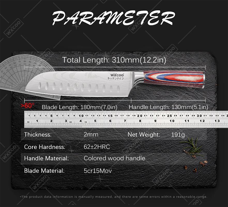 WXCOO Santoku Knife Durable Household 7inch Japanese VG10 Steel Kitchen Knives Fruit Vegetable Cutting Knife Wooden Handle