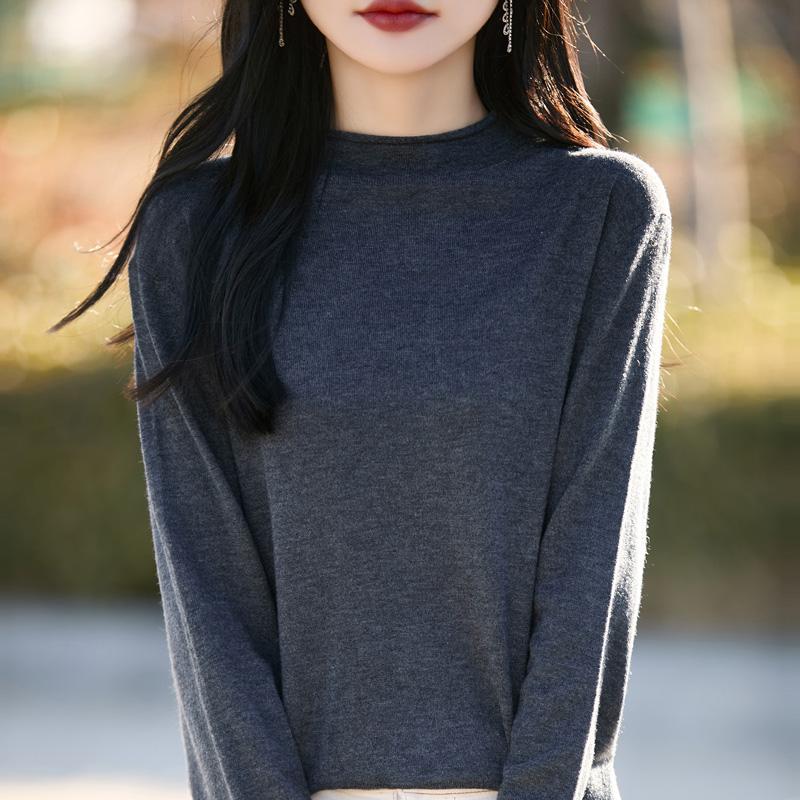 Women's wool pullover Qinghe cashmere 50% silk 50% wool spring and summer wool soft, comfortable and warm