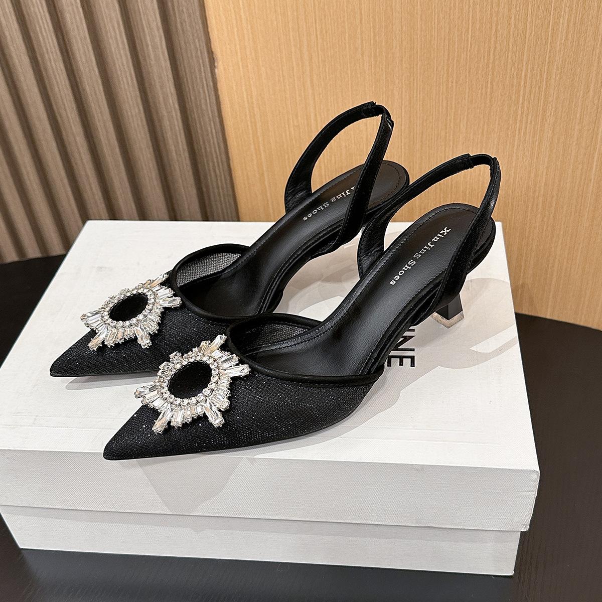 

699-306 Sunflower rhinestone buckle single shoes new fashion pointed high heels women s rear strap stiletto women s shoes 35