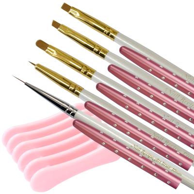 NailRecipe Nail Brush Set of 5 with Caps for Gel Sparkly and Cute Gel Brushes with Caps Small Brushes Nails, (5 + Holder)