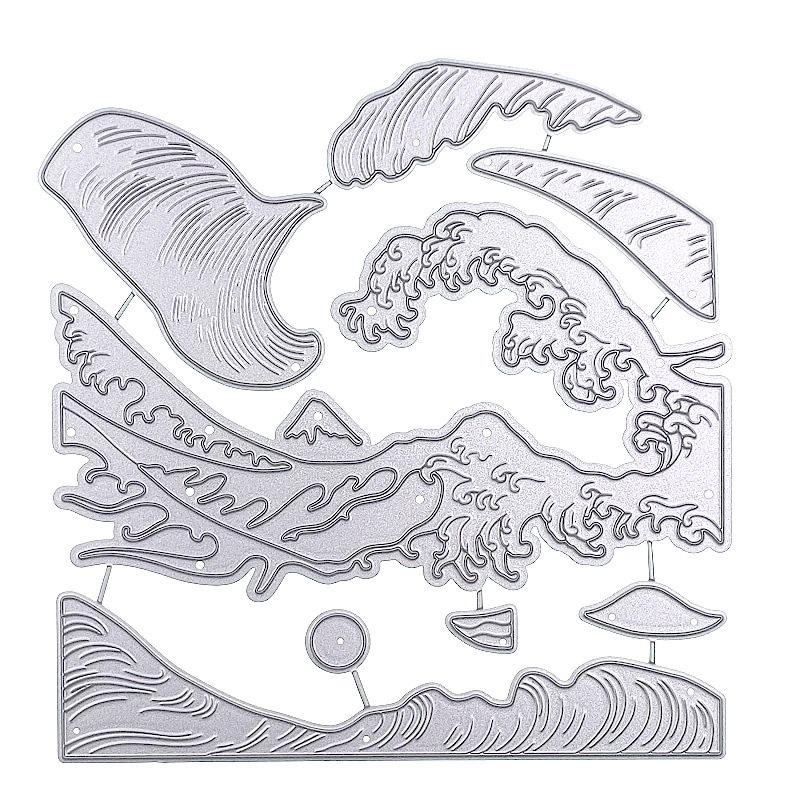 

Канагава волны металлические стальные режущие штампы трафареты для скрапбукинга ремесленные штампы 3D DIY изготовление фестивальных карт серебряный