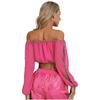 Womens Sequined Beaded Belly Dance Crop Top Long Puff Sleeve Split Halloween Party Costume