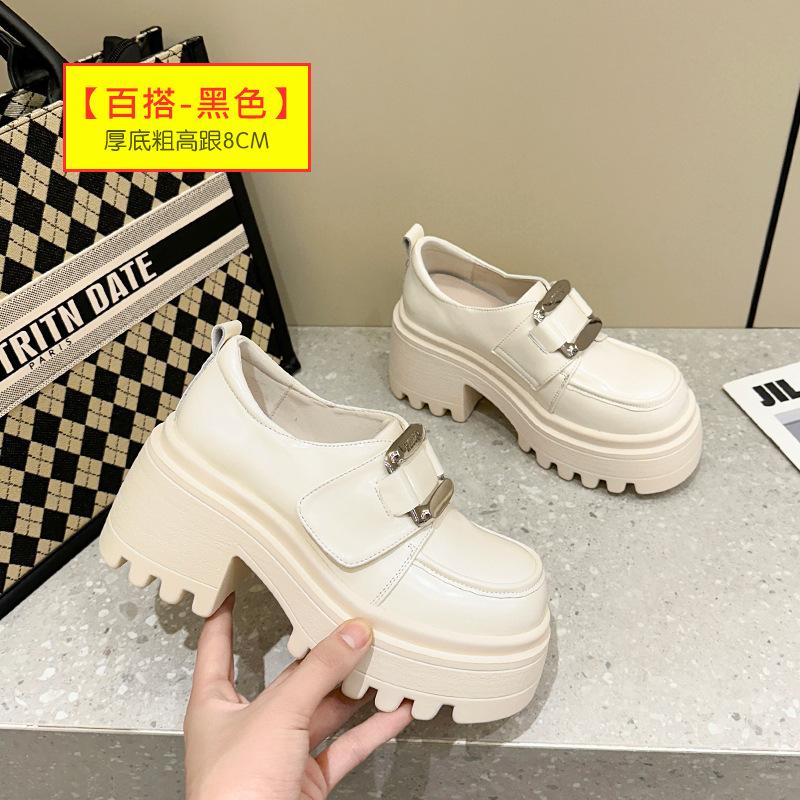 Cowhide Platform Loafers Women's Spring 2025 Velcro Versatile British Style Small Leather Shoes Single Shoes High Heel