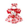 Summer 2026 Strawberry Bear Ribbed Triangle Romper with Faux Straps
