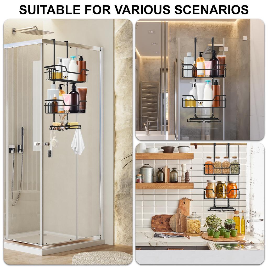Metal 3 Tier Shower Hanging Basket Rustproof Shower Hanging Organizer Shelf with Soap Holder No Drill Over The Door Shower Caddy