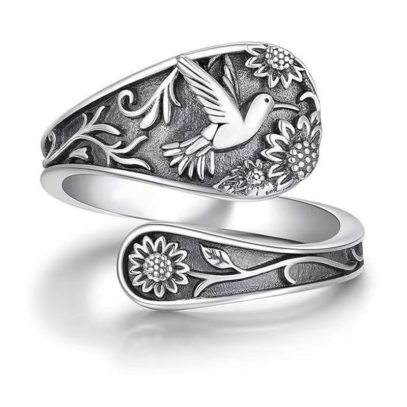 European-American Victorian Moonstone Spoon Ring with Bohemian Bow Design Adjustable Open Size