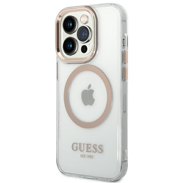 Guess Guhmp14Xhtrmd Iphone 14 Pro Max6,7 Złoty/Gold Twarde Etui Metalowa Ramka Magsafe