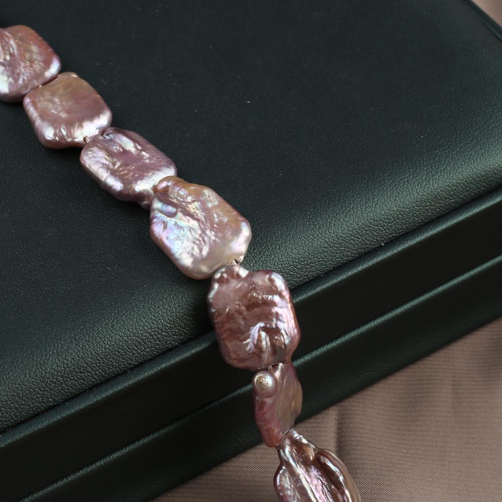 1String, Handmade Rectangle Pearl 15×20mm, Purple Natural Freshwater Pearl Beads for Jewelry Making DIY Necklace Bracelet, Luxury Crafts 36cm