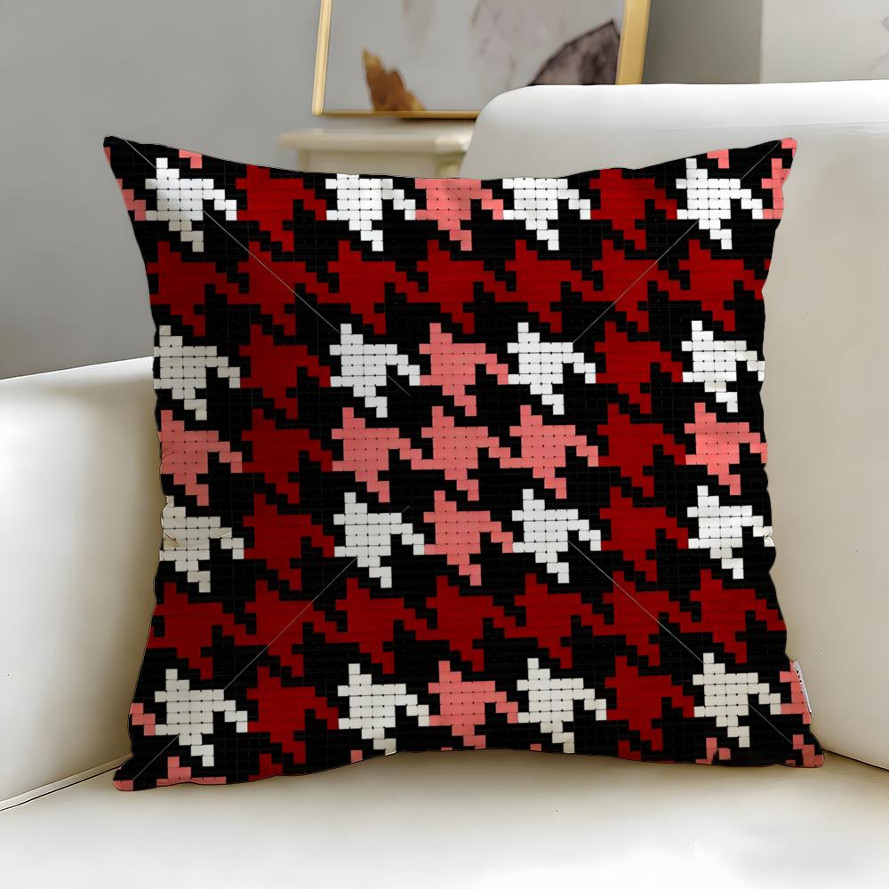 Houndstooth Pattern Cushion Cover Soft  EasyWash Pillow Case  Versatile for Couch Bed Travel and Office