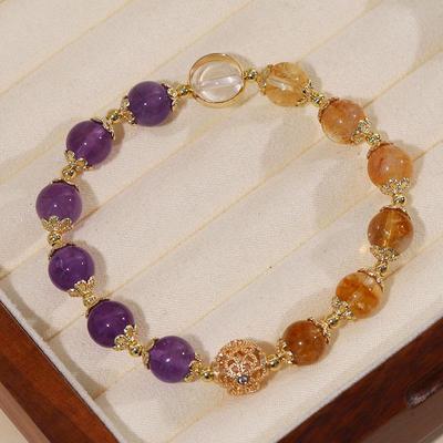 Women's Light Luxury Amethyst Citrine Multi-Gemstone Bracelet - Fashionable, Versatile, Niche Design