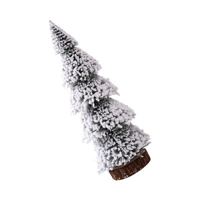 Small Snow Pine Tree Desktop Miniature Christmas Tree with Wood Base for Holiday Party Home Tabletop Decoration