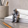 3D Printed Sitting Skeleton Statue with Coffee Cup, Drinking Coffee Skull Figurine, Compact Desktop Decoration for Office Study Room Ornaments