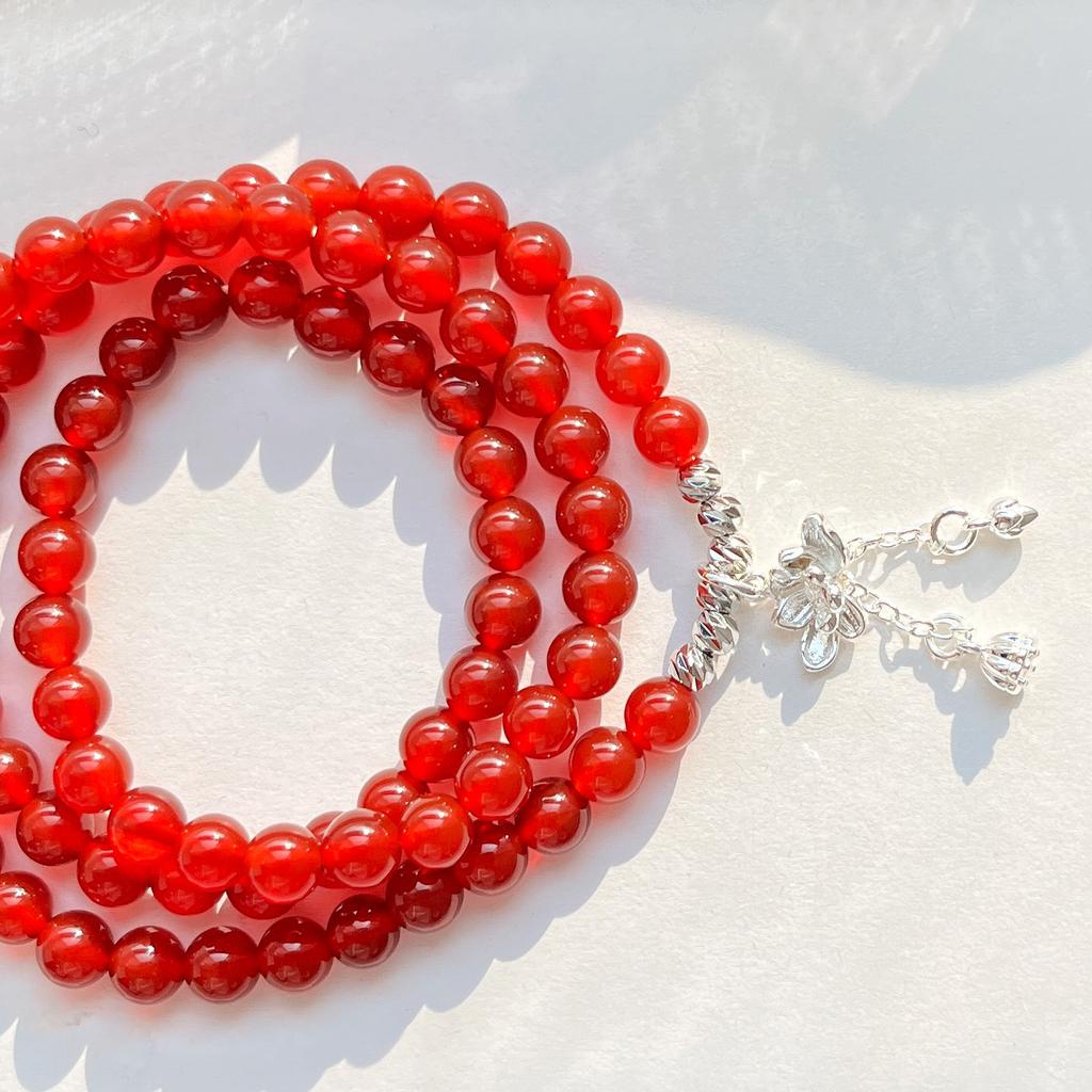 6Mm Pigeon Blood Red Vitreous Natural Chalcedony Bracelet Bracelet
