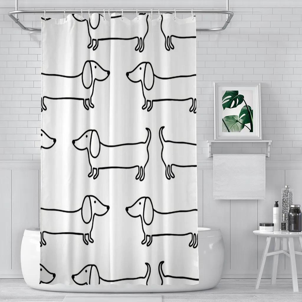 Annier Black/White Dachshund Bathroom Shower Curtains Dog Waterproof Partition Curtain Designed Home Decor Accessories