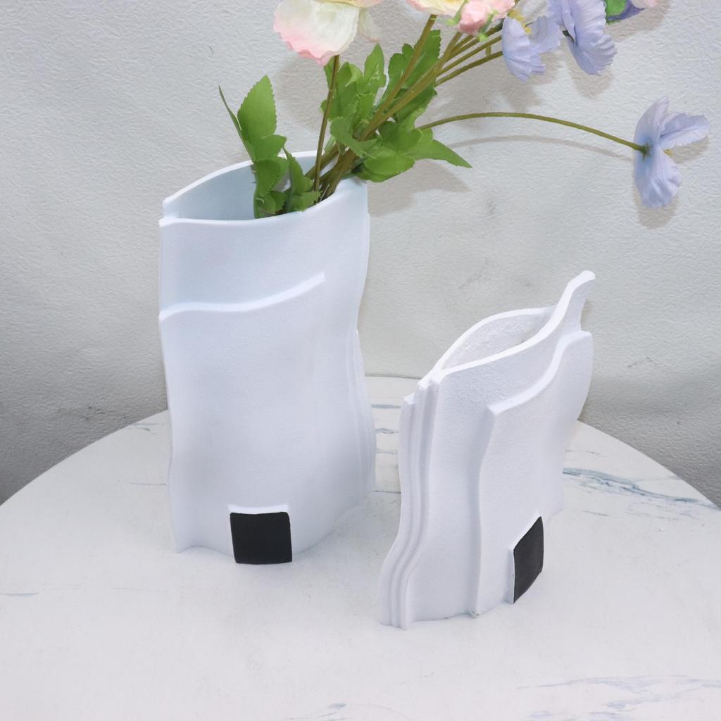 Contemporary Black & White Geometric Resin Vase for Home or Office Decor