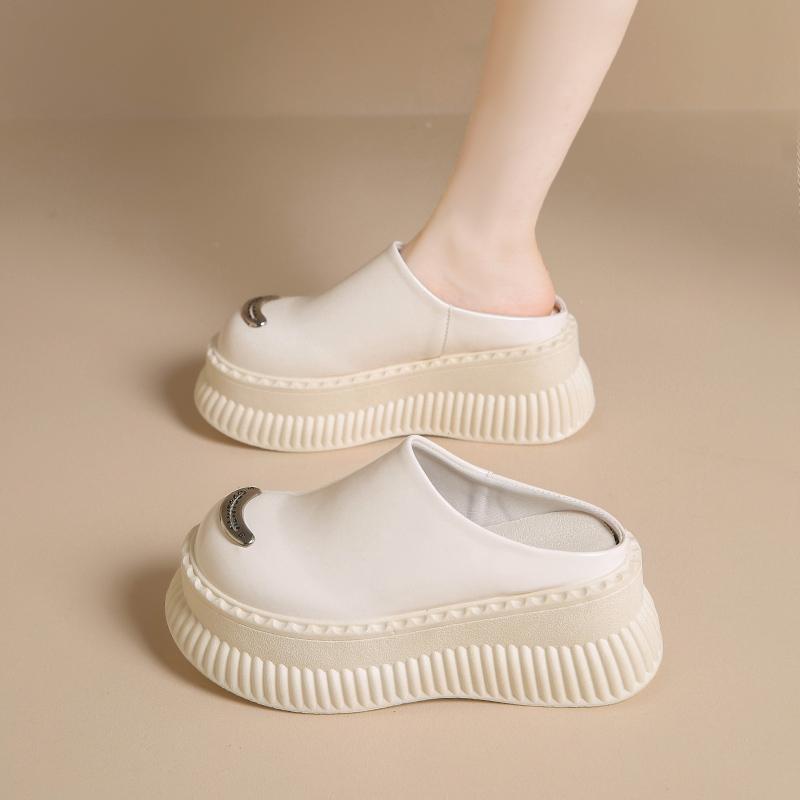 CRLAYDK Mules for Women Wedge Slip On Slippers Backless Walking House Loafers Leather Height Increase Casual Ladies Slides