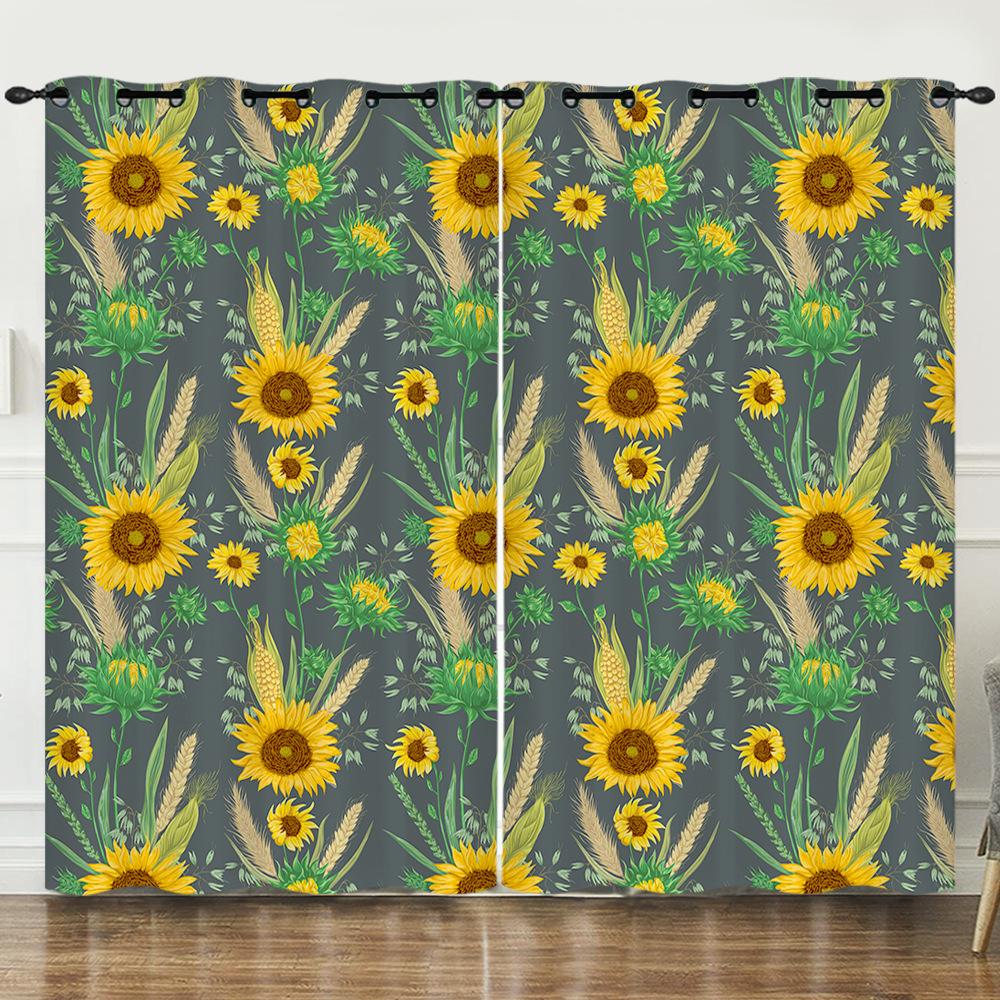 Flower Series Sunflower Digital Printing Curtain Blackout And Punching