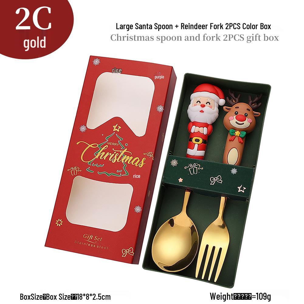 Cross-border Cute Cartoon Christmas Tree Cutlery Set: Spoon, Fork & Gift Box