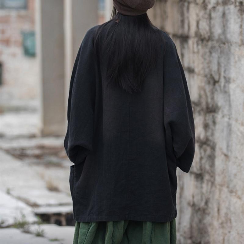 Johnature Women Vintage Stand Coats Long Sleeve Trench Spring Solid Color Chinese Style  Button Pockets Women Clothes