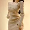 New Year's Pure Desire Spice Girl Hip Skirt Autumn and Winter Women's Inner Skirt Slant Shoulders Foreign Style Slim Waist Short Long Sleeve Dress