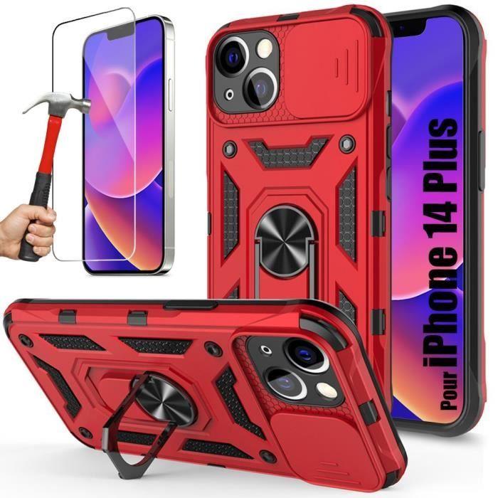 Coque Rigide - pour iPhone 14 Plus - Antichoc Anti-Rayures Rouge - 2 Verres Trempés