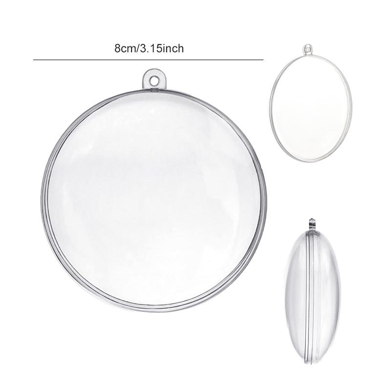 5Pcs Oblate Clear Plastic Ornament 3.5 Inch Christmas Fillable Hanging Flat Balls Bauble DIY Craft Xmas Celebration Decor