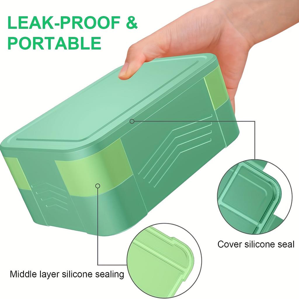 Bento Lunch Box Adult 2 Tier Lunch Box, 6 Compartments, Plastic Adult and Youngsters's Work School Lunch Box 1550ml