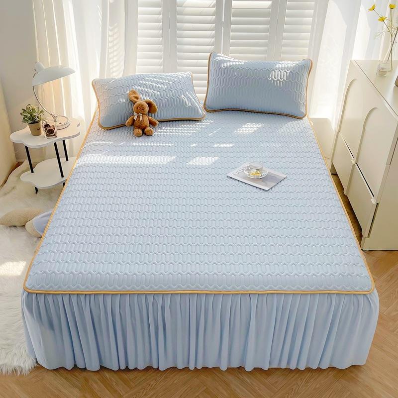 

Высококачественный латексный охлаждающий коврик с юбкой-кроватью, элегантный дышащий ледяной вискоза, мягкий дышащий охлаждающий коврик 150x200cm 1pc quilt