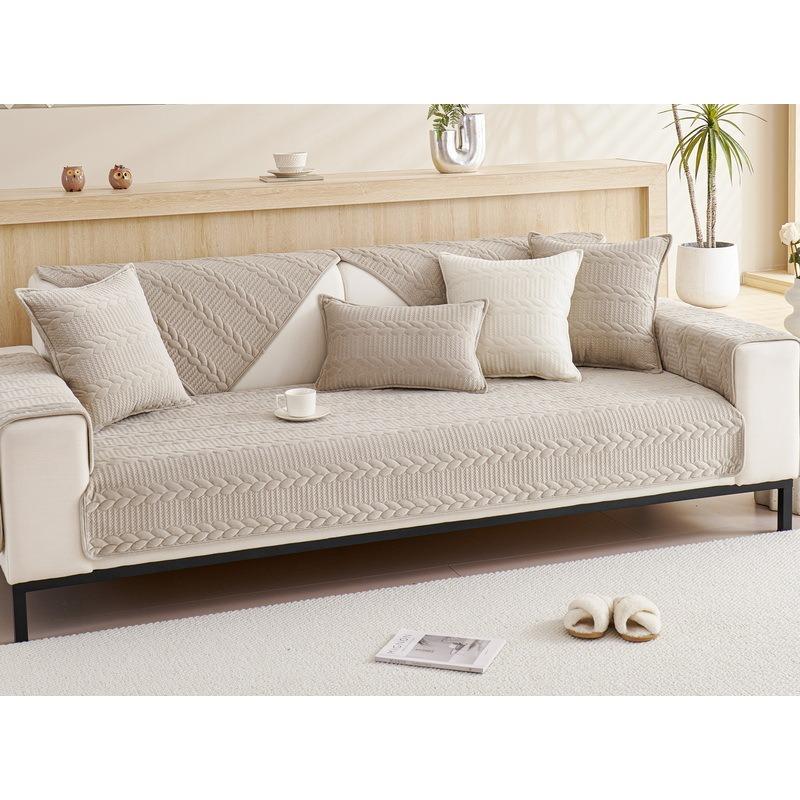 New Autumn and Winter Sofa Cushions, Super Soft, Thickened Plush Embroidered Cushion Covers, Anti-slip Cover Towels, Modern Simple Sofa Towels