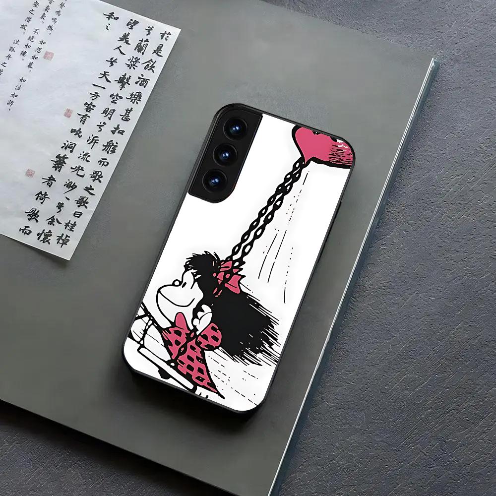 Cute Mafalda Cartoon Phone Case For Samsung S24, S25 22,30,,Note20,Ultra,Lite,Ultra,5G,Plus,FE Black Cover