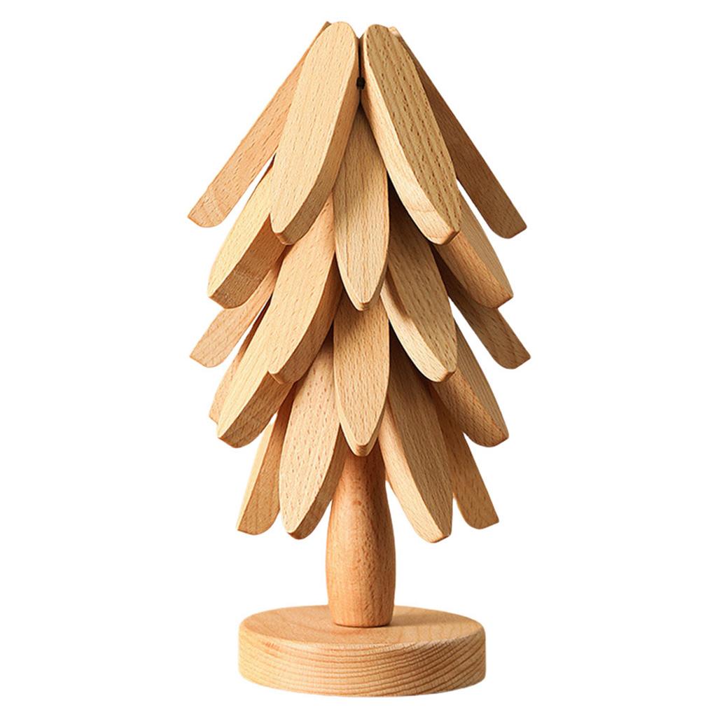 Tree Shape Anti Scald Coasters Set Wooden Foldable Trivet Christmas Tree Insulated Pad Set for Hot Dishes Pot Bowl Teapot Holder