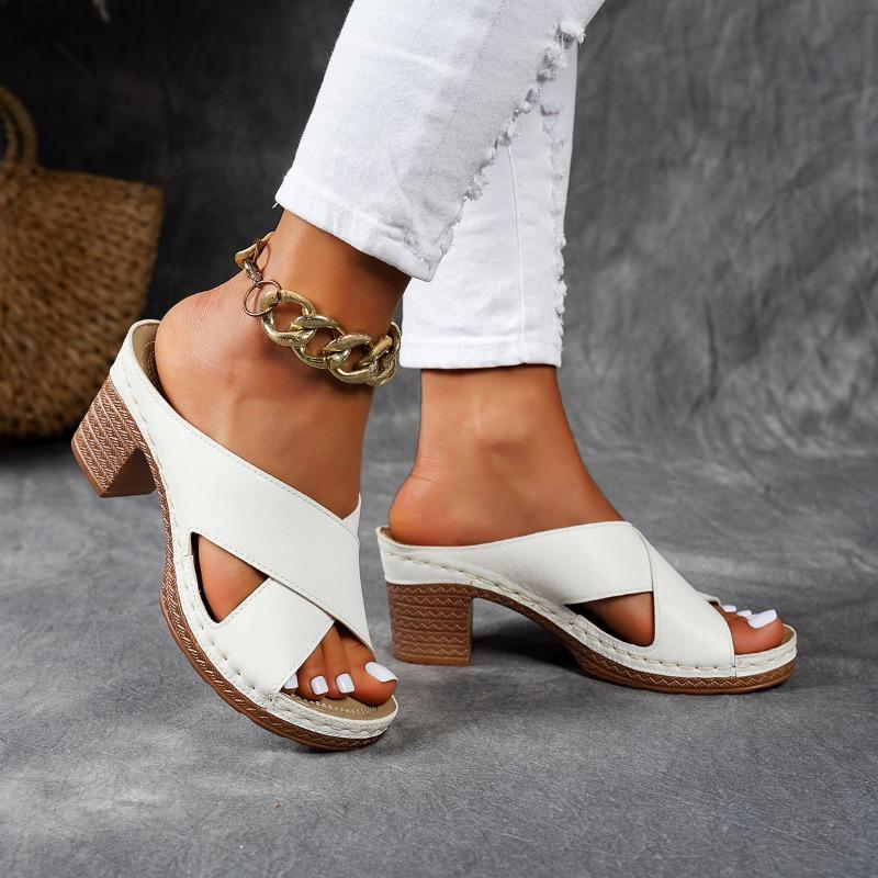 Oversized, Open Toed, High-heeled Slippers, Women's Shoes, Thick Heels, Sandals