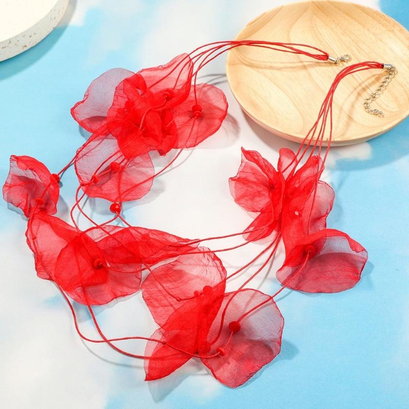 Exaggerated Temperament Necklace Multilayer Lace Flower Gauze Art Petal Necklace for Women Fabric Flower Piece Choker