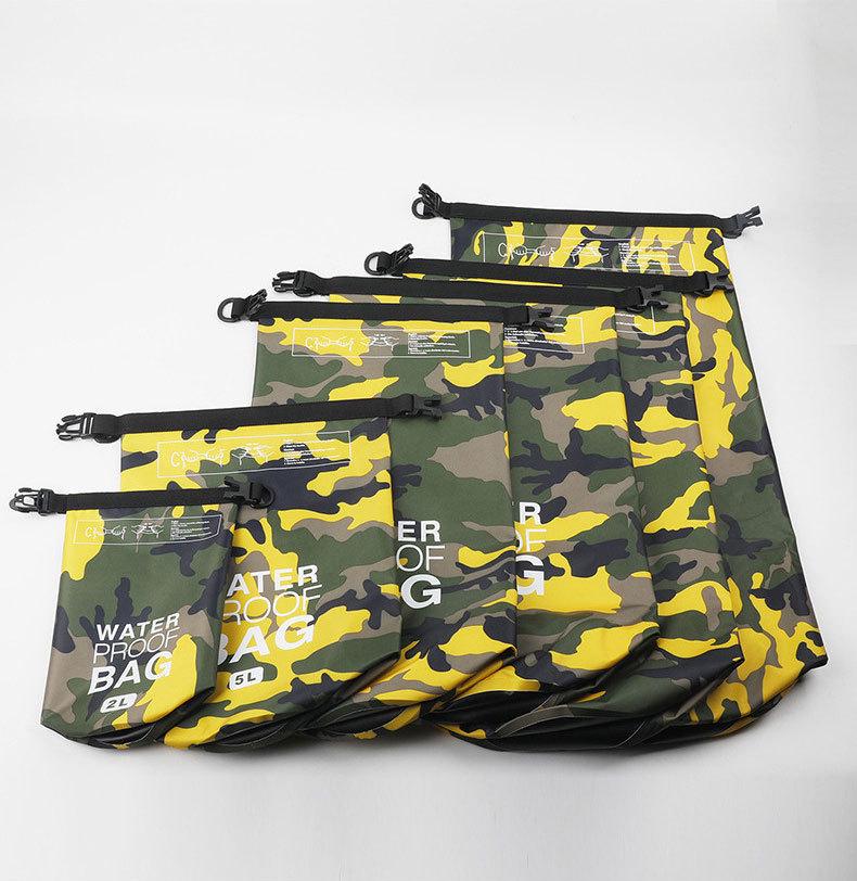 Versatile Waterproof Outdoor Camouflage PVC Bucket Bag for Hiking, Rafting, Swimming – Large Capacity, Portable.