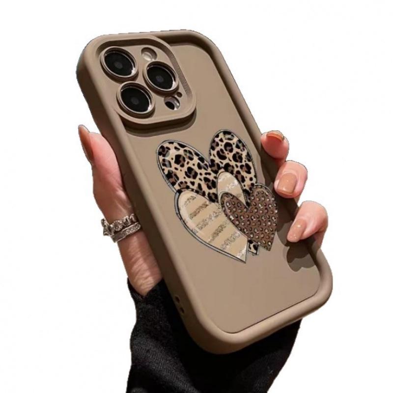 Leopard Print Heart Case for iPhone 17 Pro Max, 16, 15, 14, 13 - Fits Various Styles (Japanese, Korean, European, American)