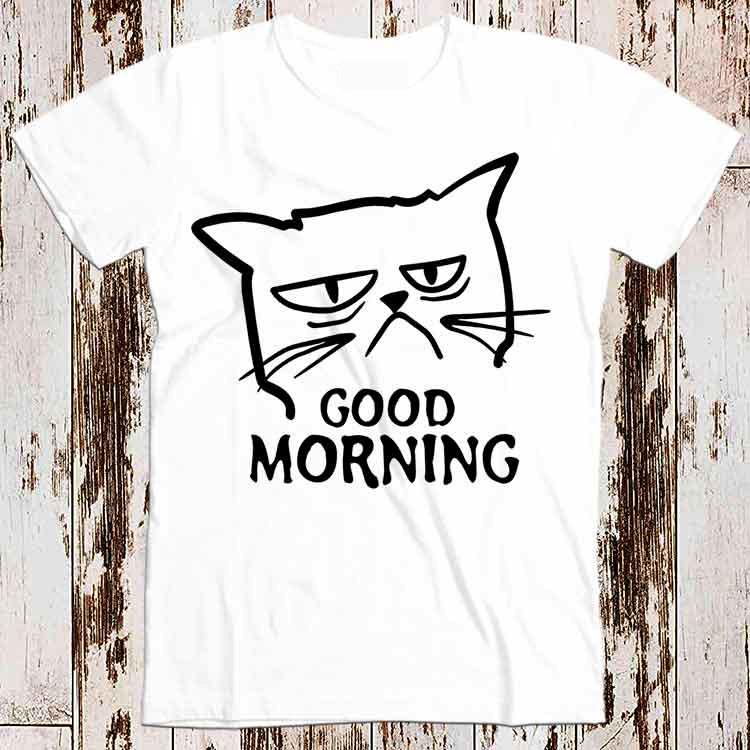 Cat Good Morning Mens Summer Tracksuit T Shirt Short Sleeve Tops Casual Cotton Sportswear Harajuku Retro Tee Fashion Streetwear S