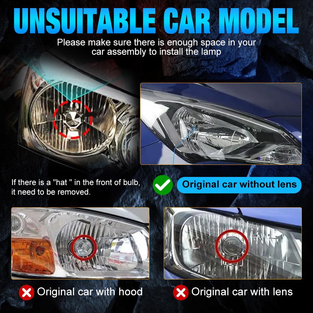 2Pcs H7 LED Projector Lens Headlight Bulbs LHD 1:1 Mini Size Wireless Super Bright 40000Lm Turbo Headlamps Hi/Lo Beam Plug&Play Lamp 12V 6000K