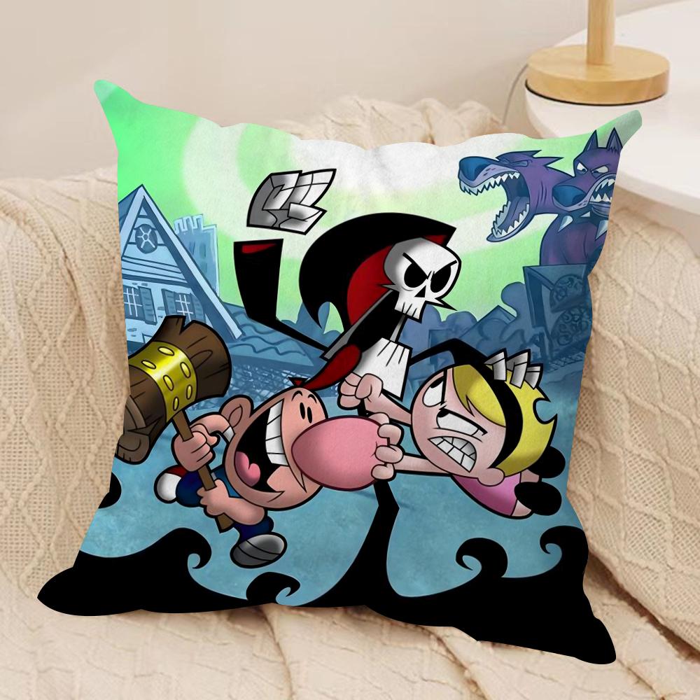 B-Billy & Mandy'sAdventure Cushion Cover Silky Short Plush Double-Sided Printed Pillow Case for Sofa All Seasons Home Decor Gift