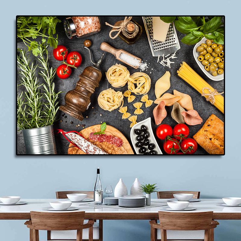 Lezzetli İtalyan Makarna HD Resimler Spagetti Makarna Domates Soslu Yemek Odası Mutfak Duvar Dekorasyonu için Tuval Boyama