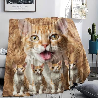 1Pc Cute Yellow Cat Print Flannel Blanket, High Quality Comfortable for All Seasons, Home Decor, Warmth and Comfort, Perfect for Gifts