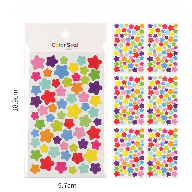 6 Sheets Per Pack Colorful Love Five Star Paper Decorative Stickers Diary Sticker DIY Album Stickers Student Stationery Stickers