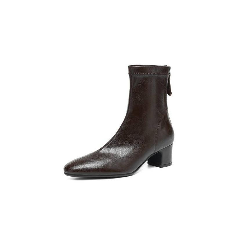 Podzimní a zimní dámské kožené boty jednobarevné střední podpatek velká velikost dámské boty nové všestranné zadní zip gumová podrážka středně vysoké holínky Martin