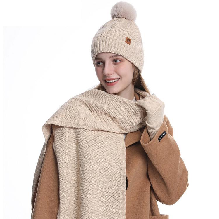 High Quality Winter Knitted Warm Set Custom Logo  Winter Gifts for Men and Women Scarf Beanie Hat and Gloves