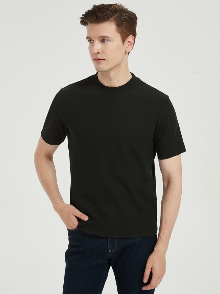 300g Baumwolle Jugend T-Shirt Basisschicht Kurzarm für Damen Rundhalsausschnitt Knitterfrei Pullover Halber Stehkragen Herren Minimalistisch Atmungsaktive Oberteile
